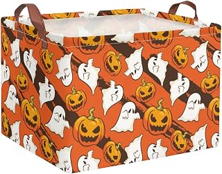 Halloween Pumpkin Ghost Storage Basket Gift Baskets with Handles Foldable Decorative Canvas Storage Bin for Living Room Shelves Office 15x10x10 In