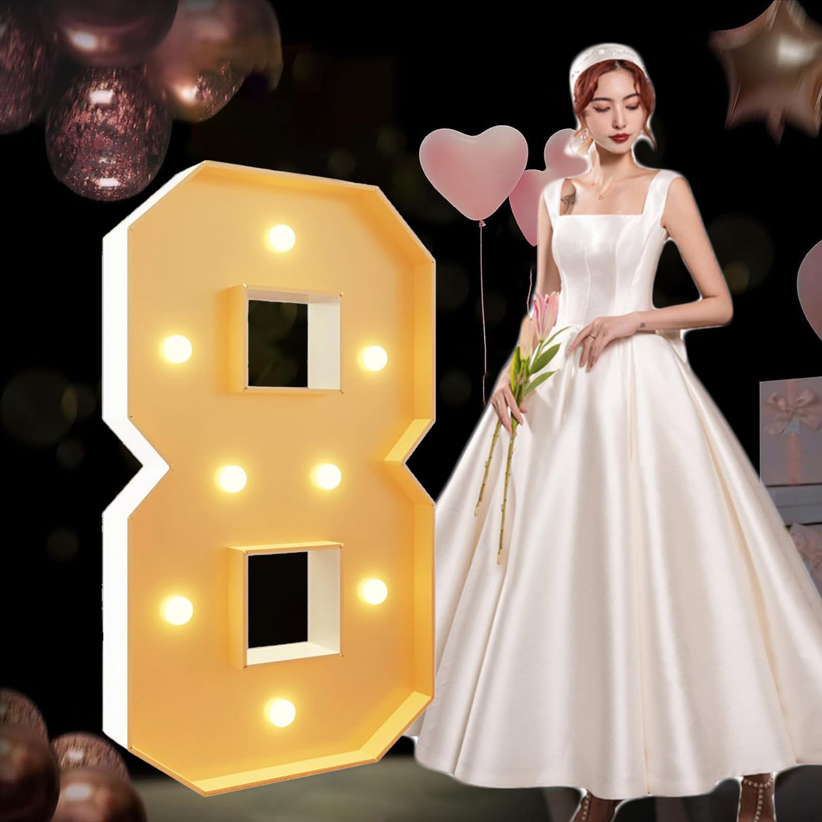 2.3Ft Marquee Light Up Numbers 8 Pre-cut Frame Board Mosaic Kit for Balloons Giant Marquee Numbers Party Decoration Props for Birthday Anniversary Wedding Decor — image 1