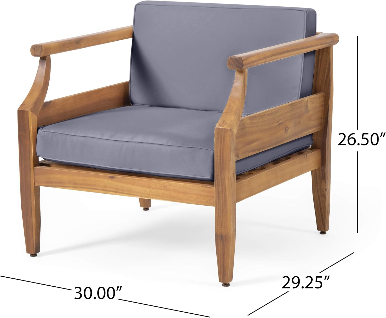Christopher Knight Home Daisy Outdoor Club Chair with Cushion (Set of 2), Teak Finish, Dark Gray