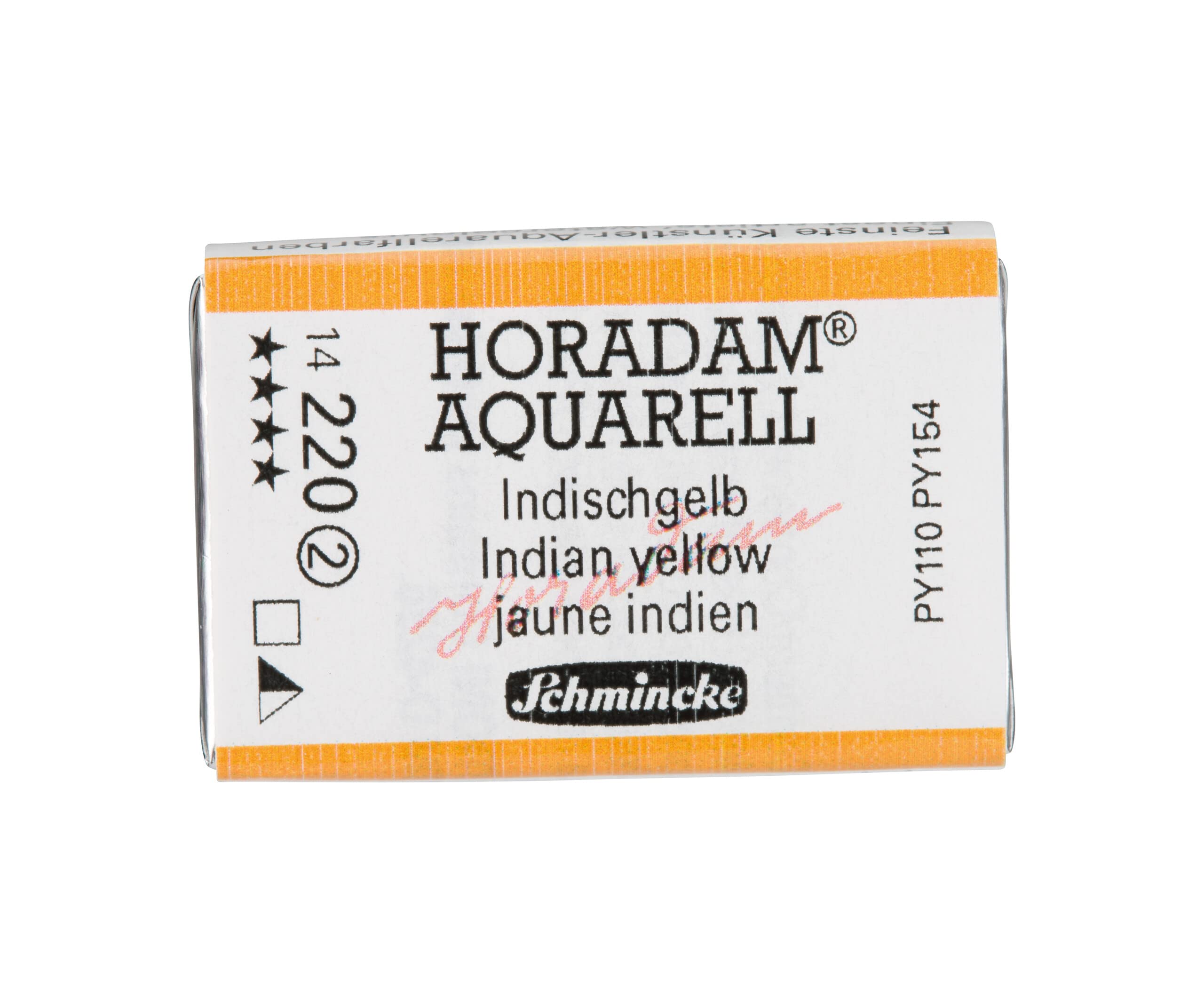 Schmincke - HORADAM® AQUARELL - Finest Artists' Watercolour Paints, 220 Indian Yellow, 14 220 043, 1/1 pan