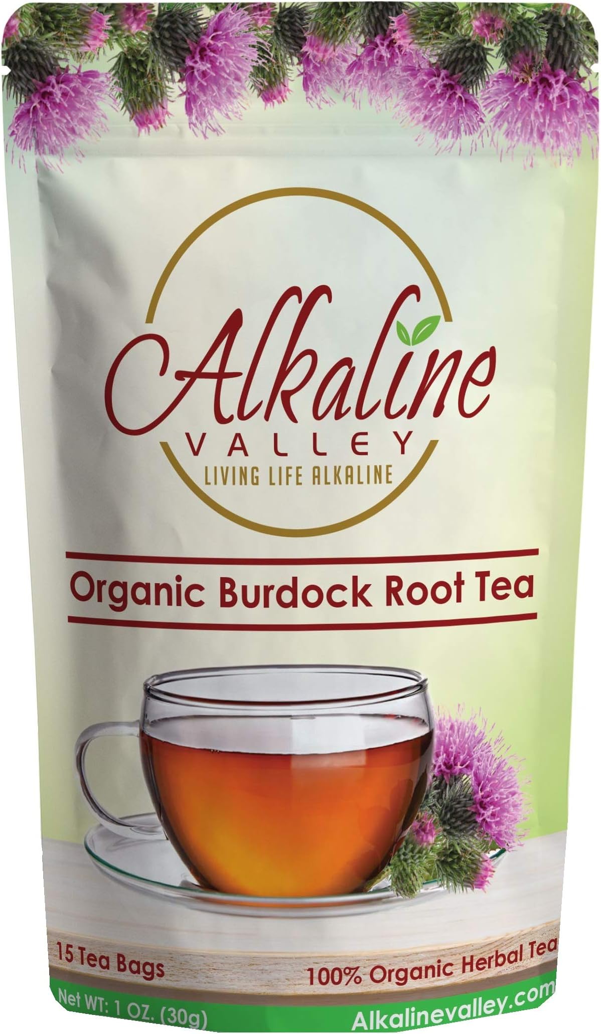 Burdock Root Tea Organic - 100% Alkaline - 15 Unbleached/Chemical-Free Burdock Root Tea Bags - Caffeine-Free, No GMO