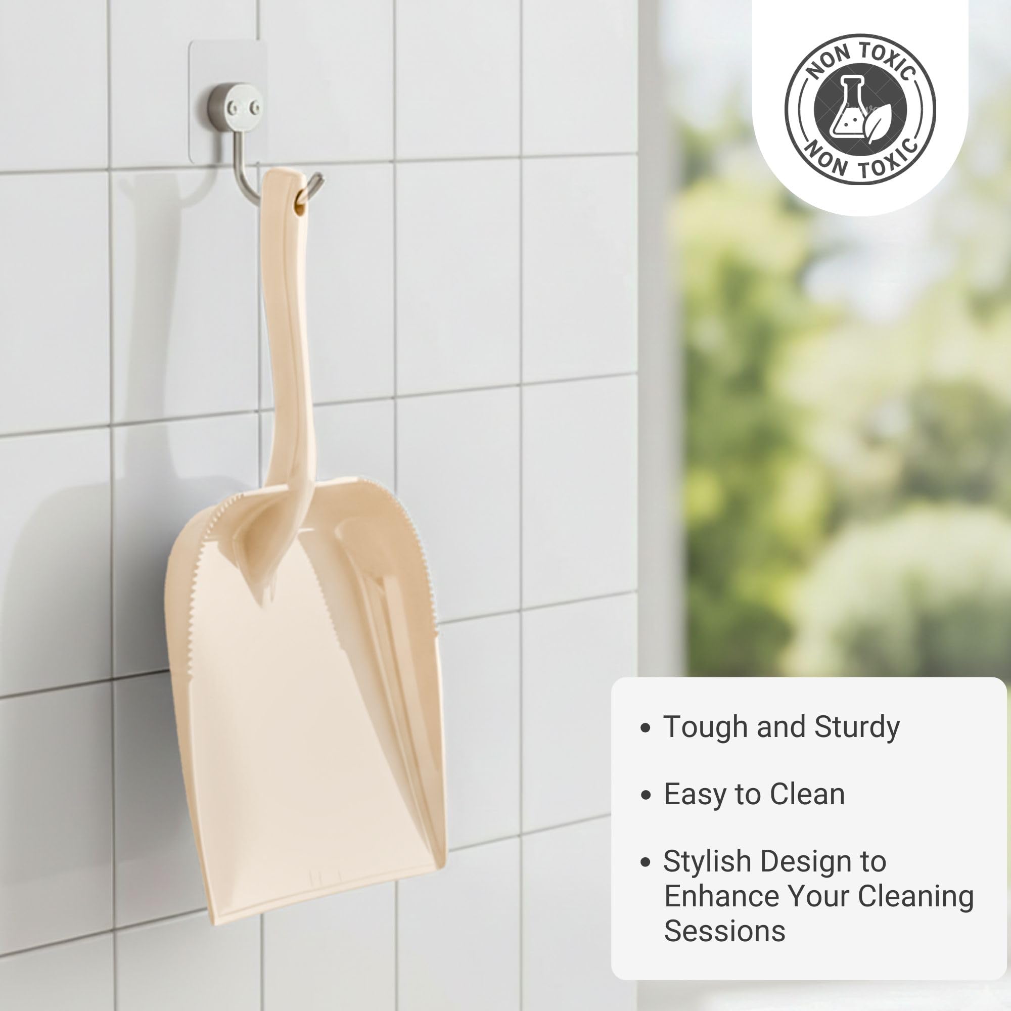 FLAIR Estella Plastic Dustpan for Home Cleaning - Beige | Deep Pan Design, Comfortable Grip Handle, Lightweight, Durable Dust Collector for Kitchen, Bathroom, Office & Indoor Cleaning 2