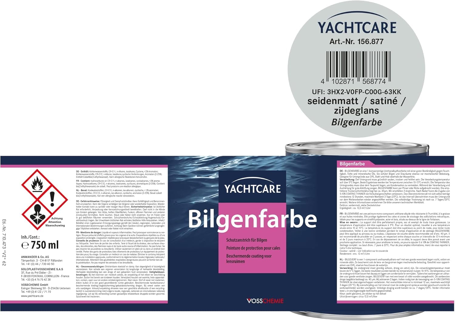 Yachtcare Bilgenfarbe Anstrich für Boote, grau, 750ML