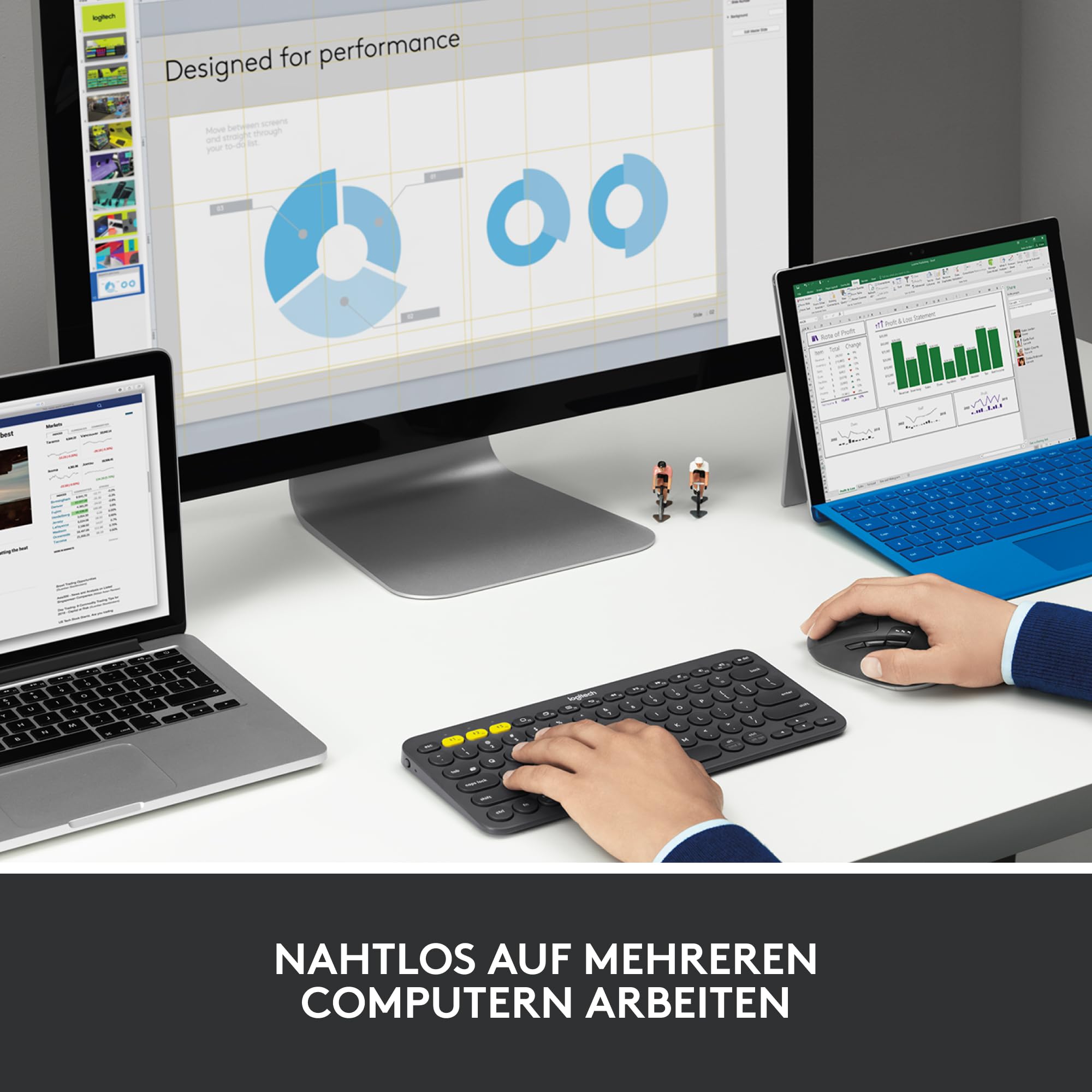 Logitech M720 Triathlon Multi-Device Kabellose Maus, Bluetooth, USB-Unifying-Empfänger, 1000 DPI, 6 programmierbare Tasten, 2-Jahres-Batterie, Für Laptop, PC, Mac, iPadOS - Grau