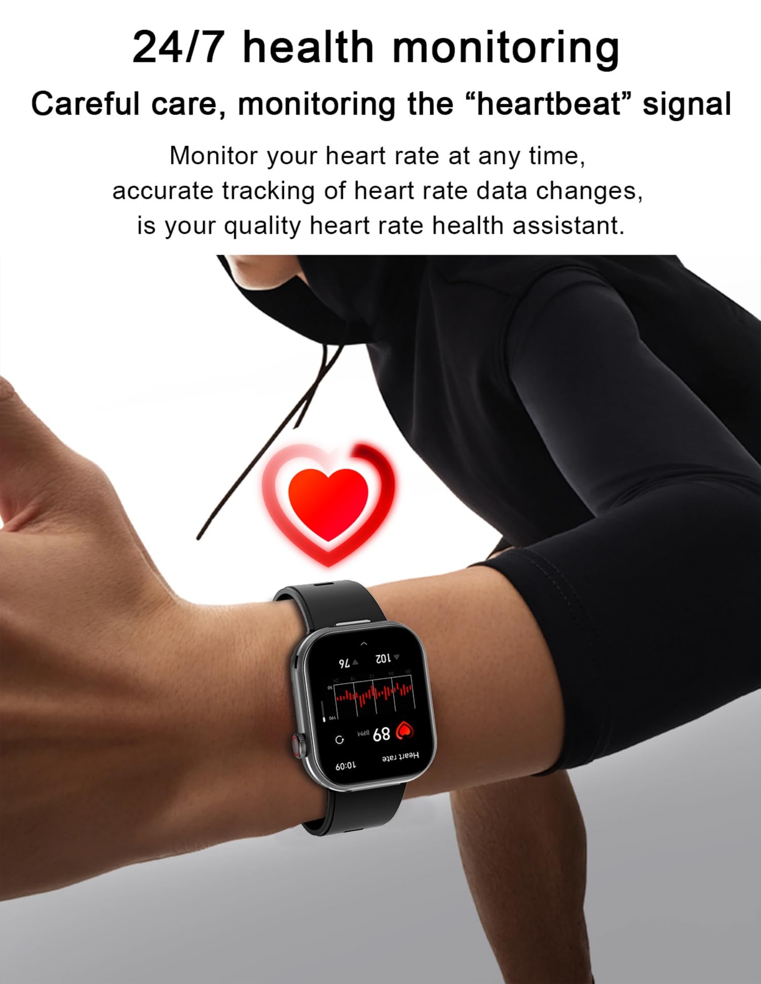 AIEK Inteligentny zegarek, wbudowane słuchawki Bluetooth, pulsometr / uśpienia / ciśnienia krwi, duży wyświetlacz dotykowy 2,02 cala, zegarek fitness do smartfona z systemem iOS, Android, zegarek