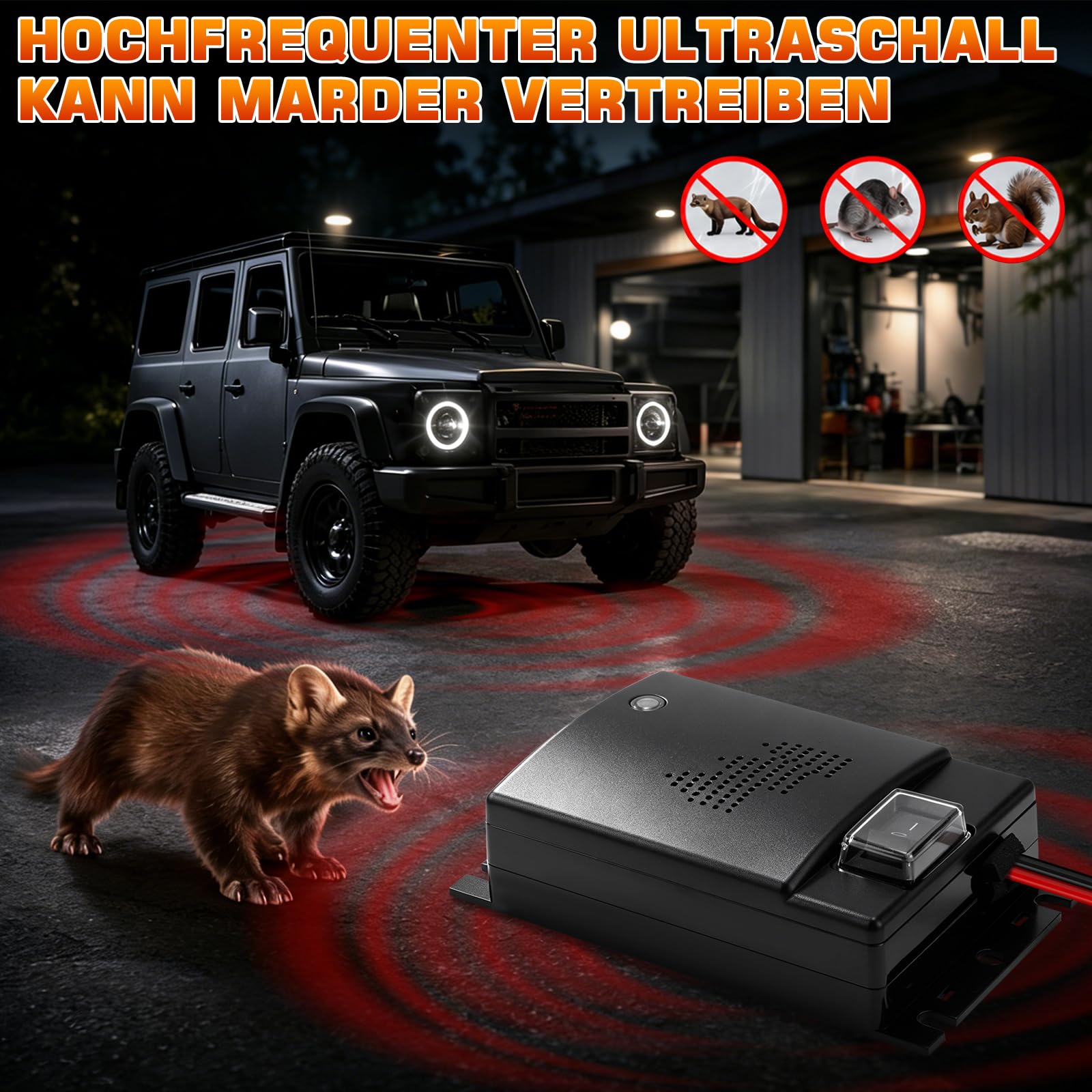 Marderschreck Auto mit Ultraschall Marderabwehr für 12V Autobatterie