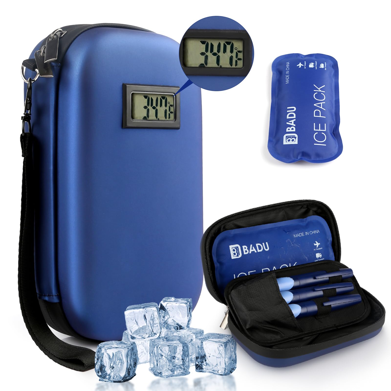 HIMDUZE Insulin Cooler Travel Case TSA Approved Refrigerated Medicine Cooler for Travel w/Thermometer Temperature Display Diabetic Travel Case Bag w/1 Reusable Ice Packs for Daily Life Trip