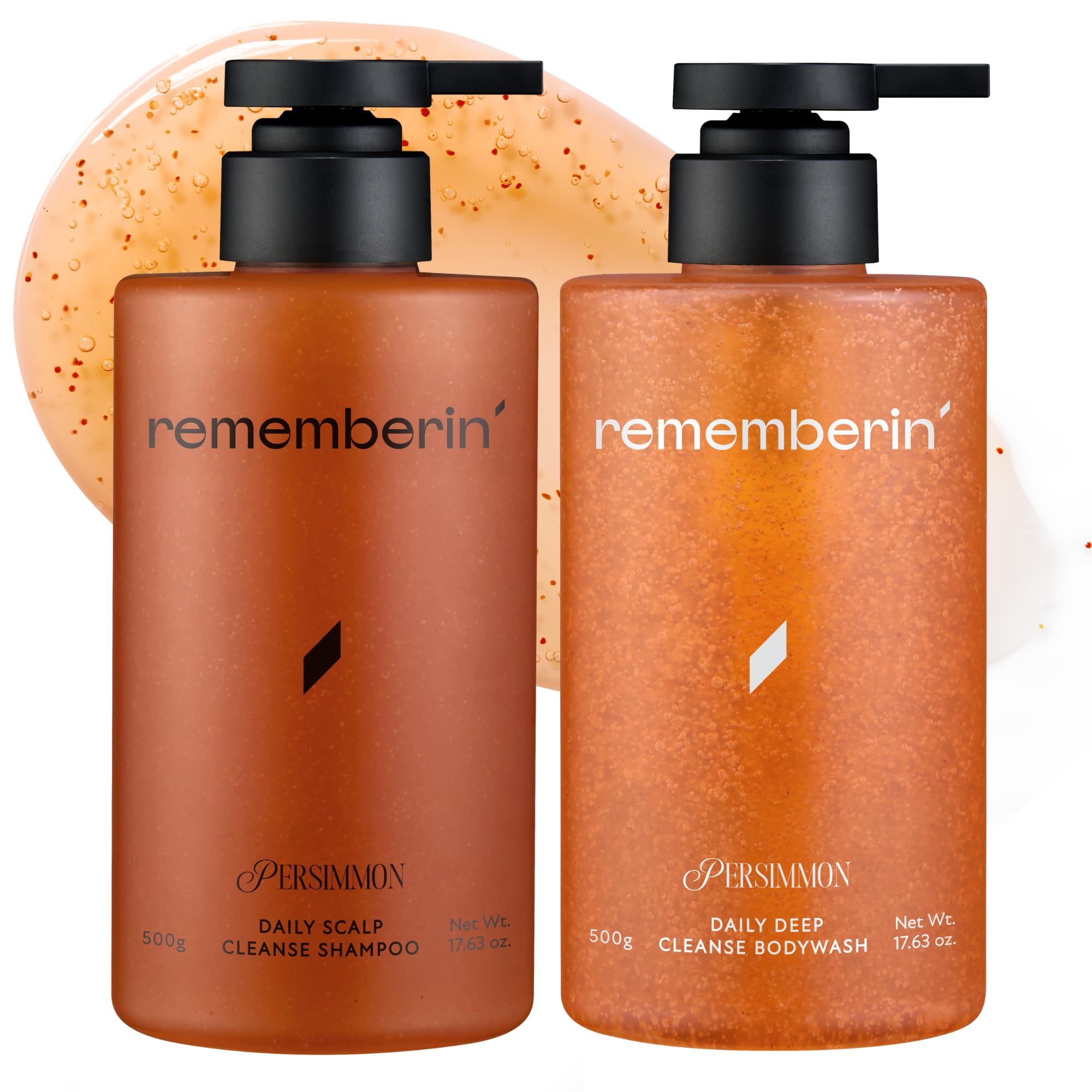 Persimmon Body Wash Shampoo Set Korean Fermented Persimmon Deodorizing Cleanser for Body Odor Aging Odor Nonenal Scalp Odor
