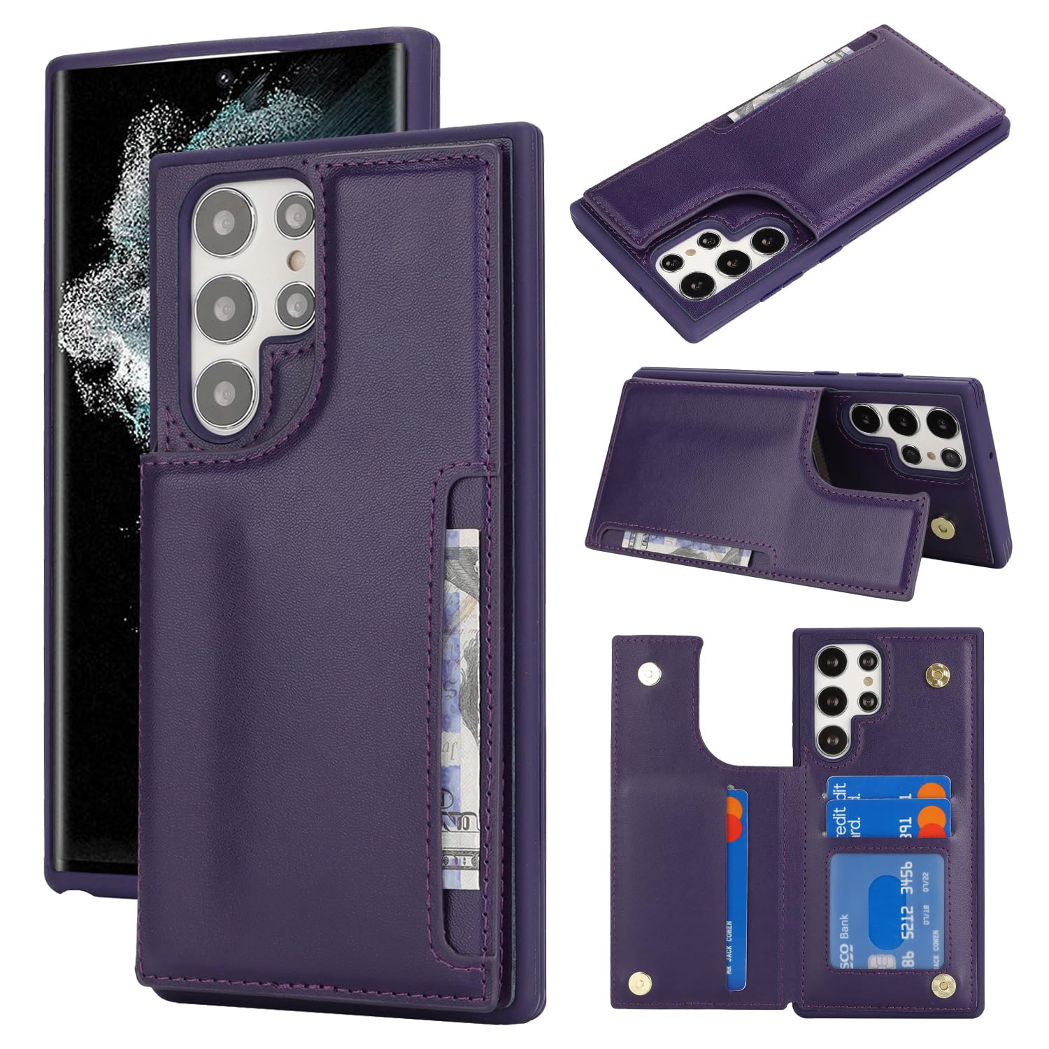 iCoverCase Compatible with Samsung Galaxy S22 Ultra Case with Card Holder, S22 Ultra Wallet Case for Women Men [RFID Blocking] PU Leather Protective