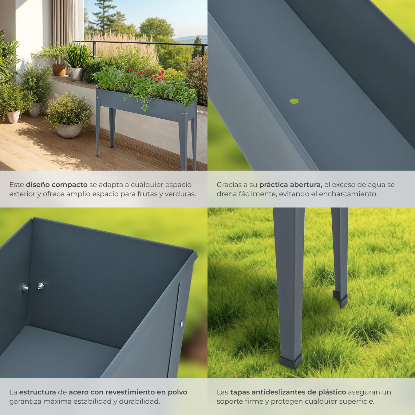 tectake® Jardinera Rectangular 98,5 x 26 x 82,5 cm, Jardineras Exteriores con Patas, Jardin Vertical, Maceteros Exterior, Jardinera Vertical, Macetero con Drenaje, Huerto Urbano Exterior - Antracita