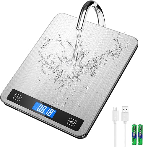 AMIR - Báscula digital de cocina (versión mejorada) 44 libras44.1 lbs (1 g0.1 oz), báscula de alimentos con pantalla LCD, acero inoxidable y vidrio