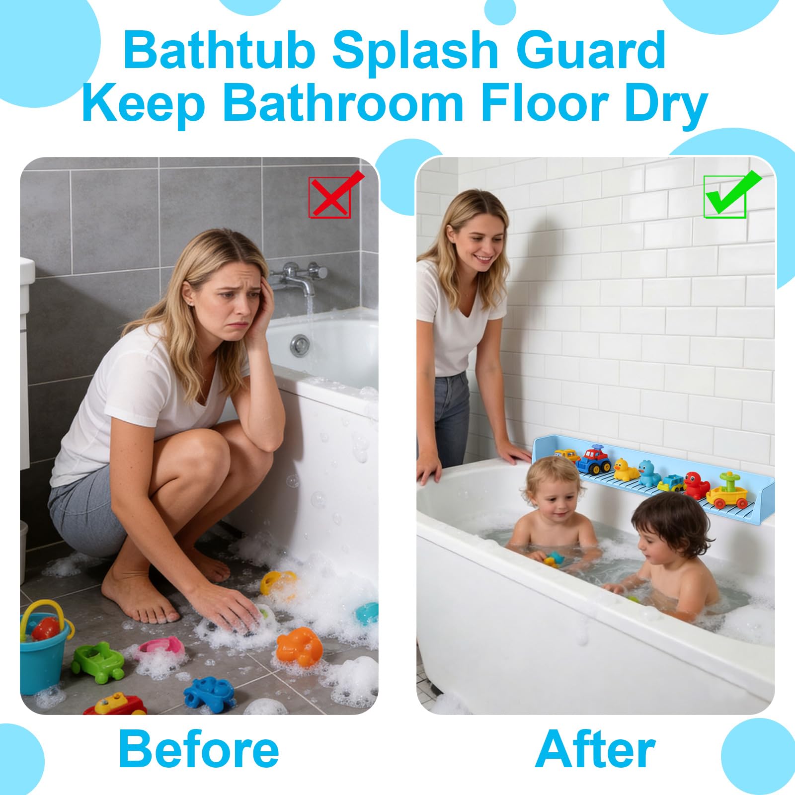 Paraspruzzi per vasca da bagno per bambini, contenitore per giocattoli
