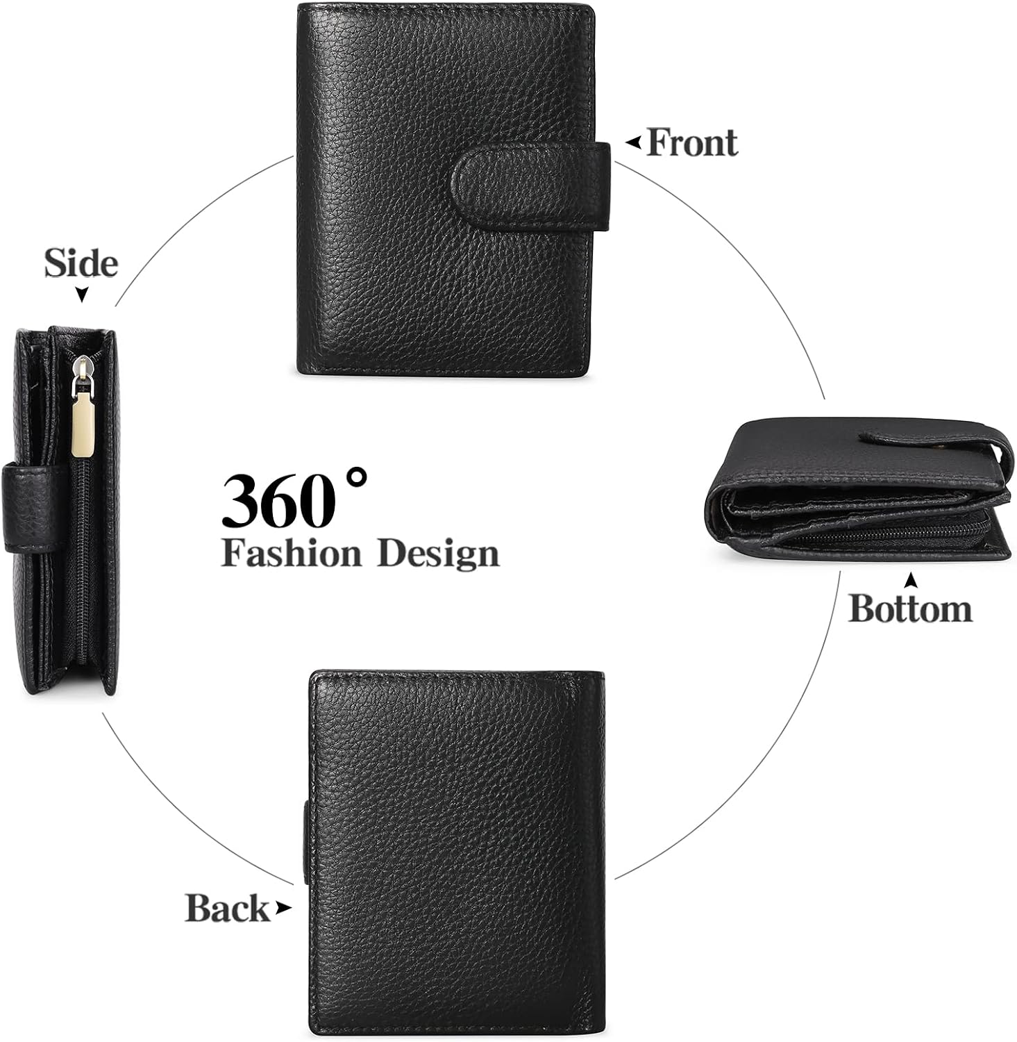 GOIACII Small Women Wallet Genuine Leather RFID Blocking Compact Bifold Zipper Pocket Purse with id Window