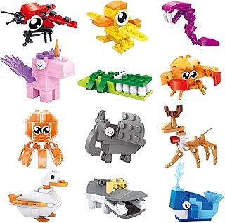 Jellydog Toy Party Favors for Kids Goodie Bags,12PCS Mini Building Blocks Animal, Building Sets Stem Toys, Assorted Building Blocks Sets for Birthday Party Gift,Goodie Bags, Prize,Cake Topper