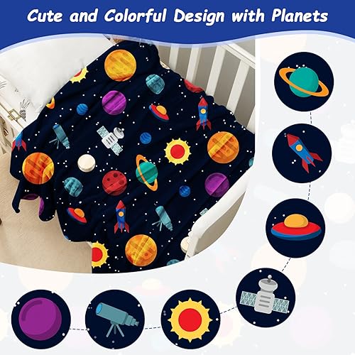 Miniatura 3 de OHDS Space Planet - Manta para niños, cobijas astronautas con galaxia, manta de forro polar de felpa suave, nave espacial, manta de franela para