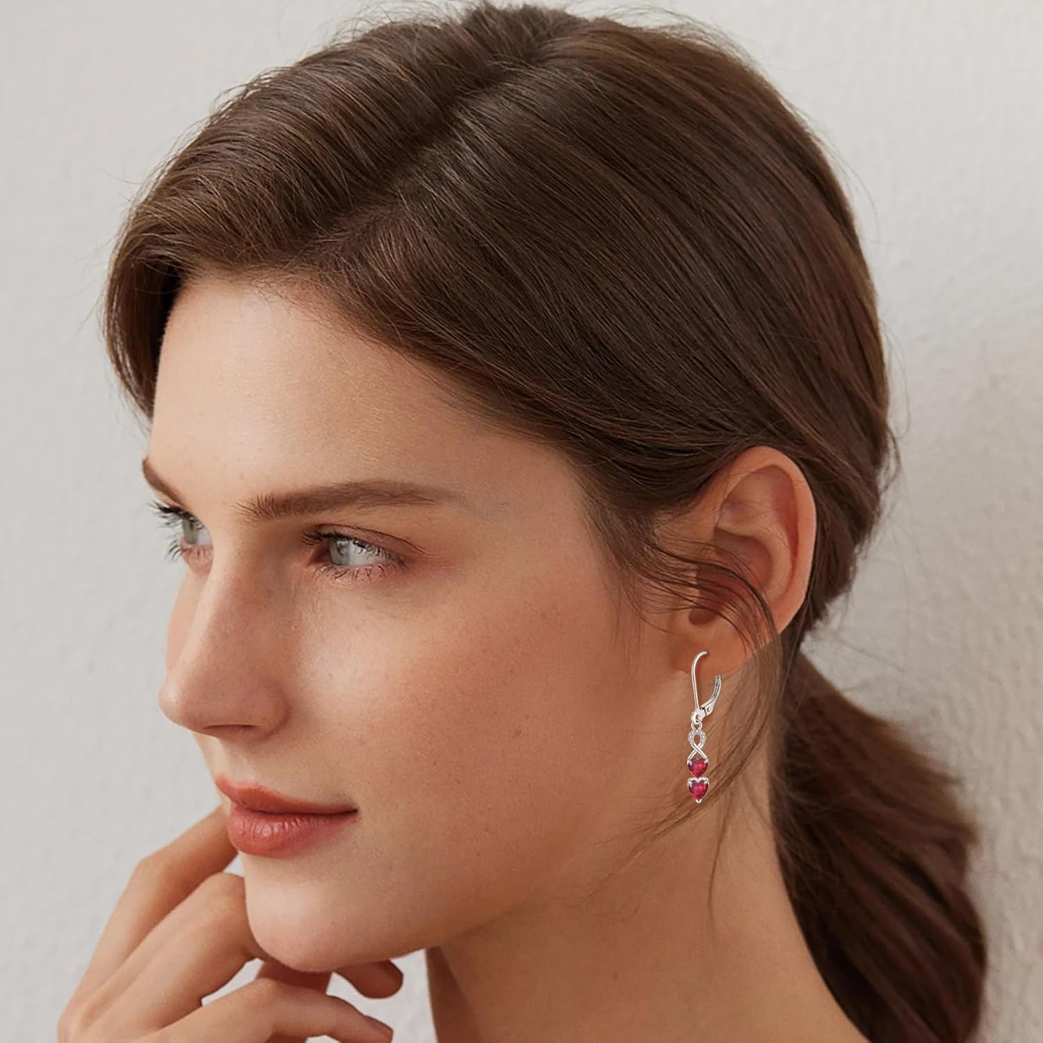 Heart Drop Dangle Earrings 925 Sterling Silver Birthstone Infinity Leverback Earrings 5A Cubic Zirconia Jewelry for Women - Image 2