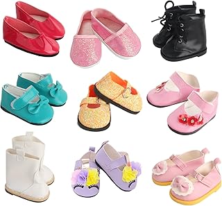 MSYO Doll Shoes for 18 Inch Doll, 9 Pairs of Cute Doll Shoes Random Out of 6, Purple Unicorn Shoes, White Doll Boots, Black High Top Boots,Pink Sequin , Fashion Red Doll Shoes - 9c6dollshoes