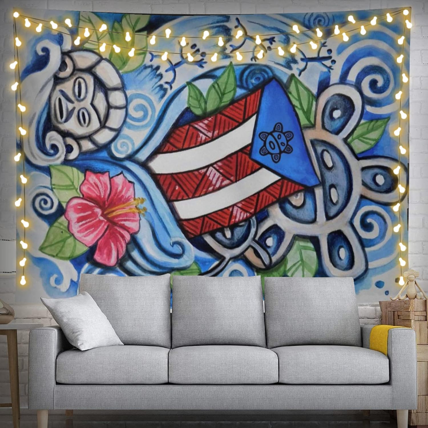 Kizon Puerto Rico Flag Wall Hanging Art - Boricua Puerto Rican Tapestry for Living Room, Bedroom - 60x40 Inch image 2