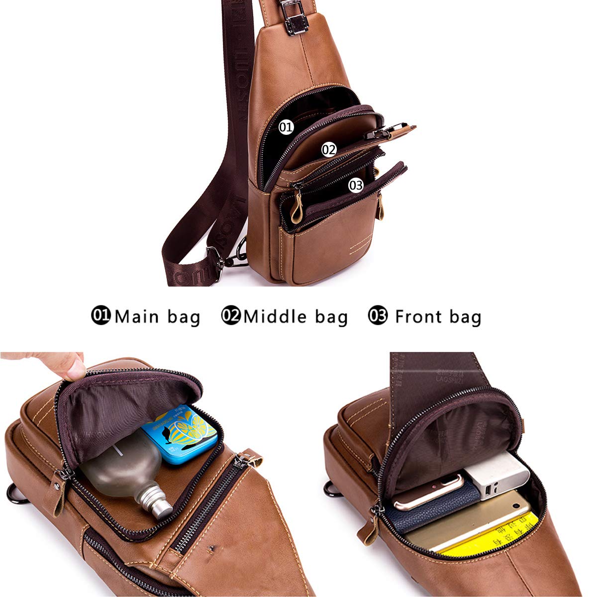 Homme Sacs Portés épaule Tendance Loisir Cuir Veritable Sac Besace