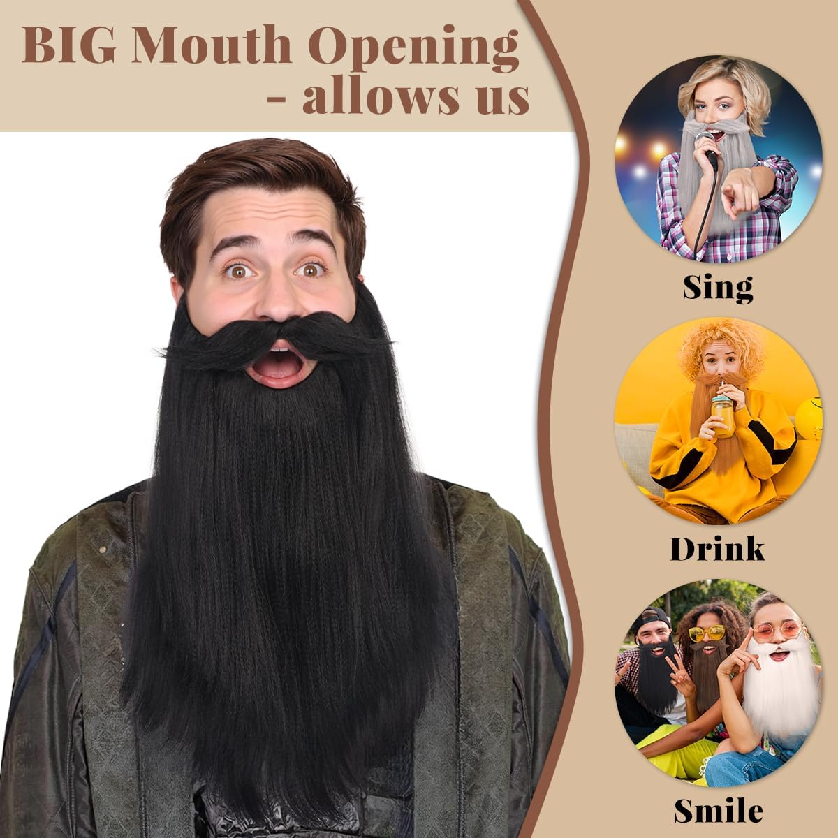 Honcloud Men's Synthetic Pre - Styled Realistic Fake Beard for Cosplay and Halloween Costume Party