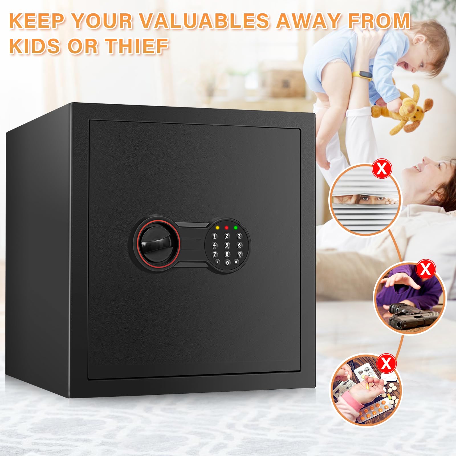 Cassaforte da 50 l, grande cassaforte per la casa, cassaforte con serratura a combinazione, chiave, ripiano rimovibile, cassaforte di sicurezza digitale per denaro, documenti, medicinali, oggetti di