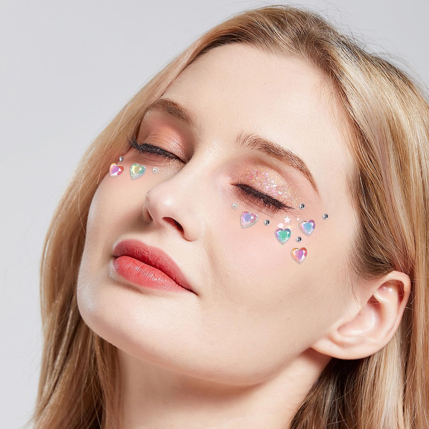 WUIOS Face Gems Jewels Crystal Rhinestones Rave Outfits for Women Eyes Body Hair Glitter Gemstone Sticker Self Adhesive Gems Jewel Festival Party Euphoria Makeup Accessories