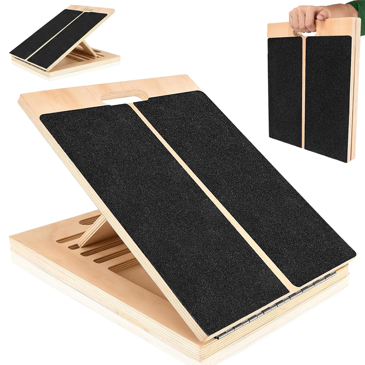Duscdesp Wooden Balance Board,Portable Slant Board,Adjustable Calf Stretcher for Knees,Heel,Ankle,Professional Squat Wedge for Home,Gym,Office(Slant Board)