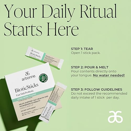 Miniatura 4 de Arbonne BioticSticks - Probiótico de derretimiento rápido para la salud intestinal, probióticos para mujeres, hombres y niños, suplemento de salud