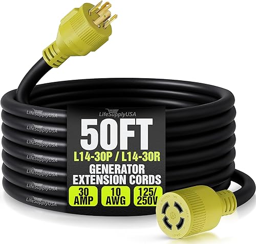 Cable de extensión de generador de 4 clavijas L14-30P  L14-30R de 30 amperios 10AWG4 125250V STW Correa de gancho y bucle aprobada por UL de 100 pies