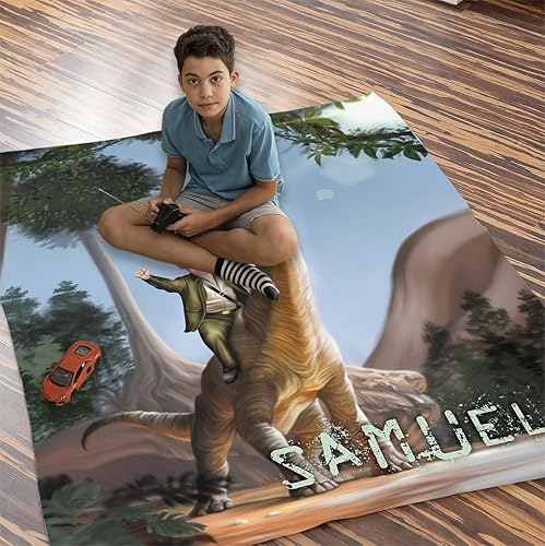 Miniatura 6 de KC17 - Mantas de fotos personalizadas, manta de dinosaurio personalizada con braquiosaurios, regalos únicos de dinosaurios para niños, ideas de