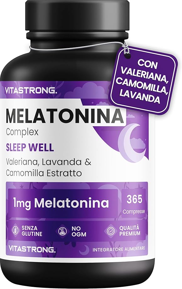 Vitastrong Melatonina per dormire 1mg 365 compresse - con valeriana lavanda camomilla melatonincpr365