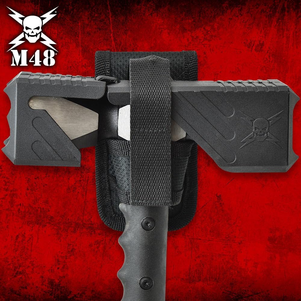 M48 Double-Headed War Hammer XL and Sheath - 2Cr13 Stainless Steel Head, Penetrating Points, Black Oxide Coating, Injection-Molded Handle - Excellent for Smashing and Breaching - Length 38 1/2”