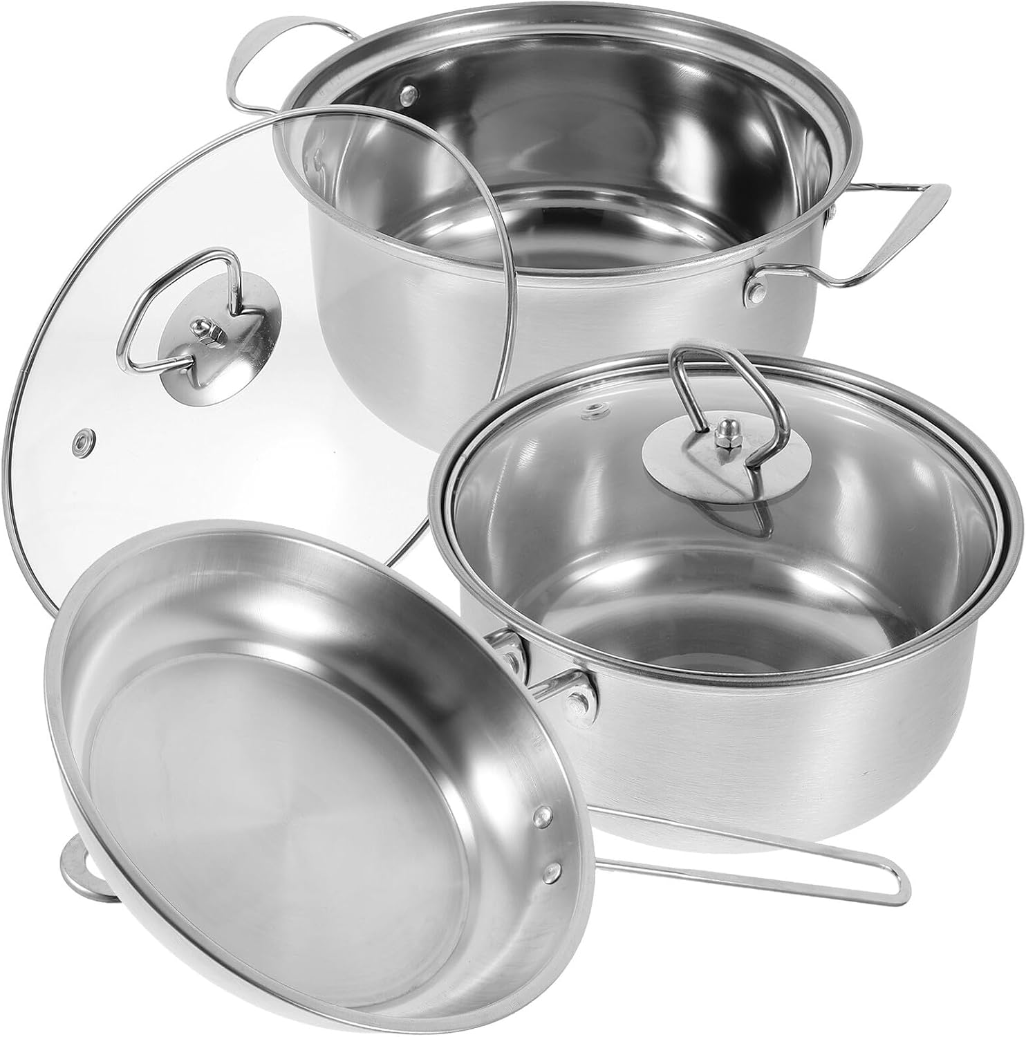 BESPORTBLE Stainless Steel Cookware Set with Thick Bottom Saucepan Frying Pan and Milk Pot Kitchen Cooking Pots Pan Set for Even Heating and Easy Cleaning