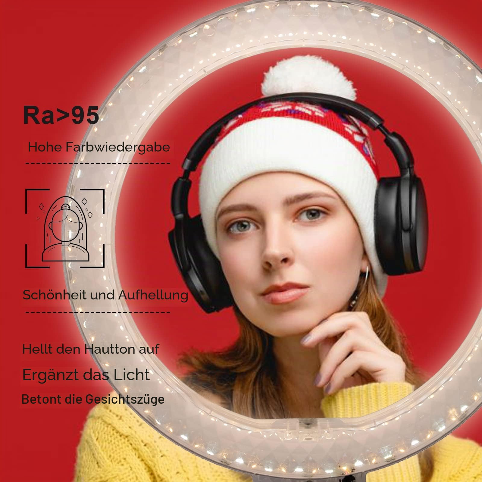 Selfie-Ringlicht mit Stativständer und Handyhalterung, Fotobeleuchtung, LED-Kreis-Ringlicht, RGB-Kameralicht für Make-up, YouTube, Tiktok (RGB)