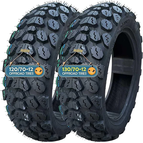 120/70-12 130/70-12 Tire Set Knobby Tires with Block Shaped Treads Punch Resistant Off Road 120 70 12 130 70 12 Dirt Bike Tubeless llantas with Valve Stem, Pneu 8 P.R. 300KPA Offroad Neumaticos