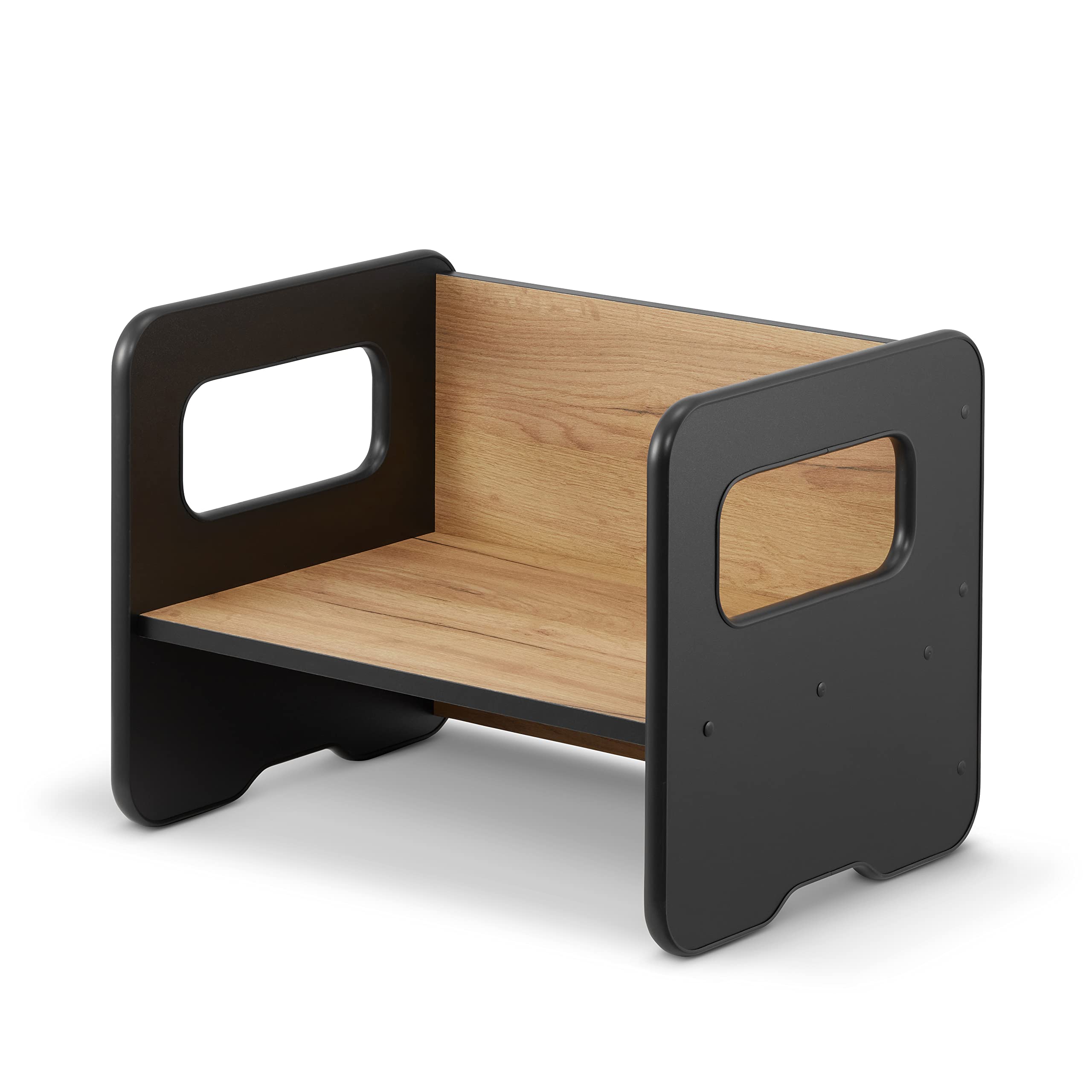 defiPad Banc en Bois évolutif pour Enfants - Modulable en Table et siège - 2 hauteurs d'assise - Élément de mobilier pour Aire de Jeux (Noir + Chêne)