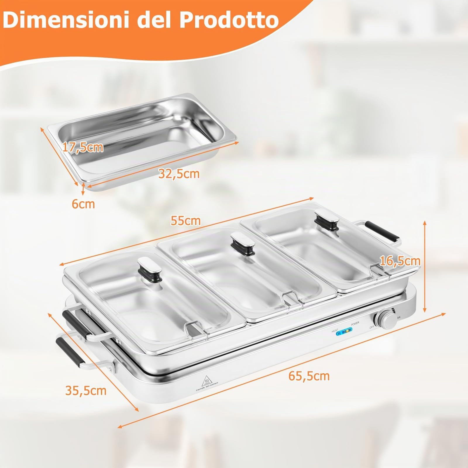 GYMAX Vassoio per Buffet Elettrico, Scaldavivande 2-in-1 con 3 Coperchi e 8 Vassoi in Acciaio Inox da 8 L, Borsa da Trasporto, Piastra Riscaldante Portatile con Controllo di Temperatura per Feste