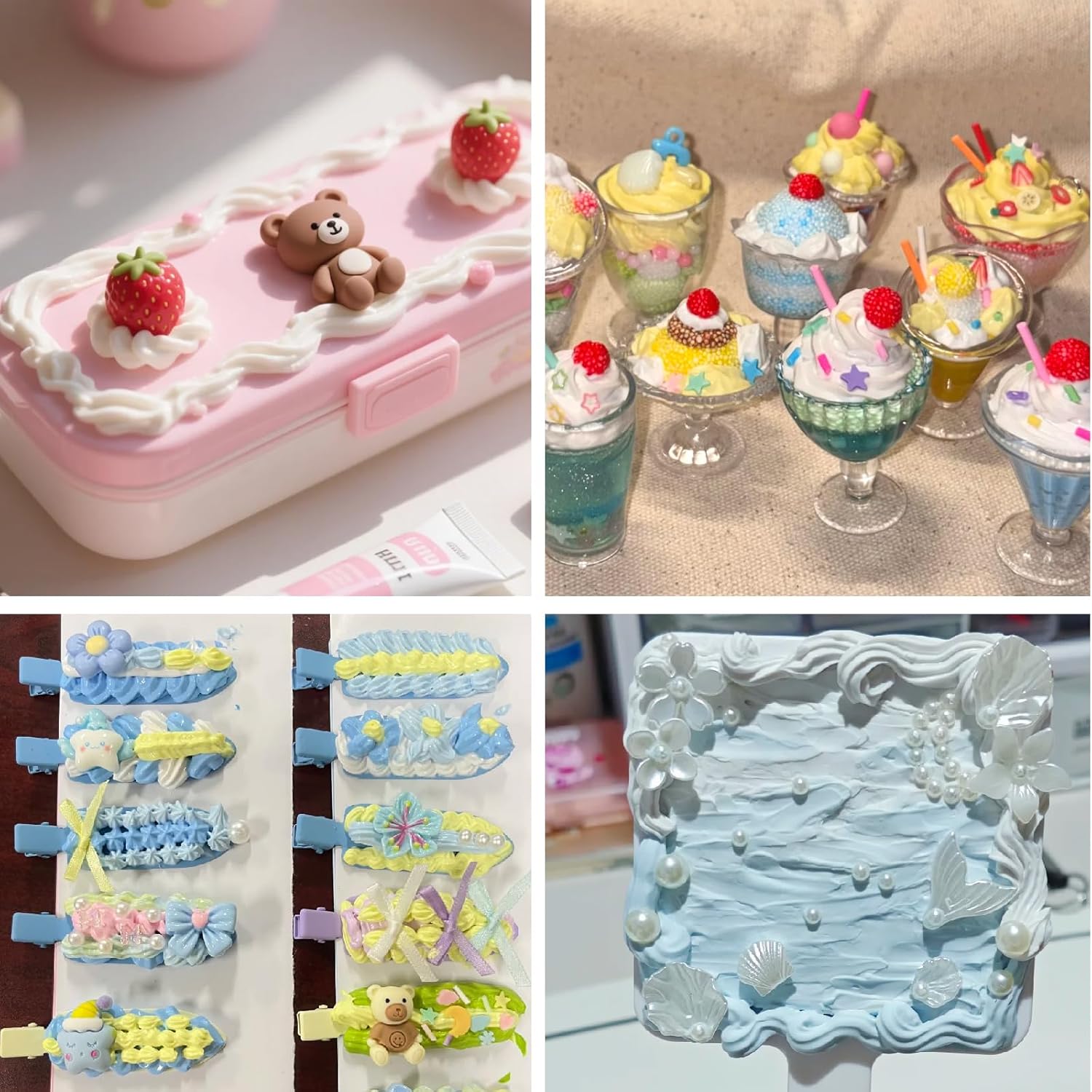 Decoden Cream Kit, 10 Colors 100g Fake Whipped Cream Glue with 20 Piping Tips, and 20 Resin Accessories, DIY Phone Case, Decoration Craft, for Birthday, Christmas