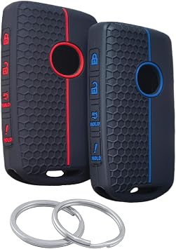 2Pcs 4 Buttons Silicone Smart Remote Key Fob for 2024 2023 2022 2021-2019 Mazda 3 6 CX-30 CX-5 CX-9 CX-50 C-90 Key Fob Cover Black with Red/Blue