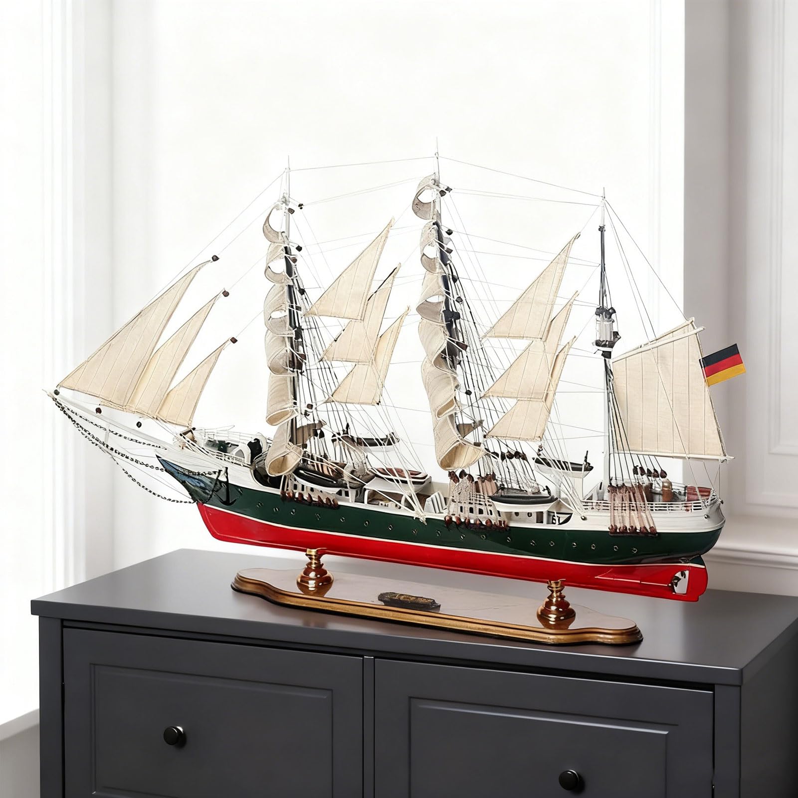 YLME Segelboot Modell Aus Massivholz 52 cm Im Mediterranen Stil Segelboot Modell Aus Holz Als Ornament Kreatives Handgefertigtes Massivholz Kunsthandwerk Als Simulation Ornamente,Rickmore