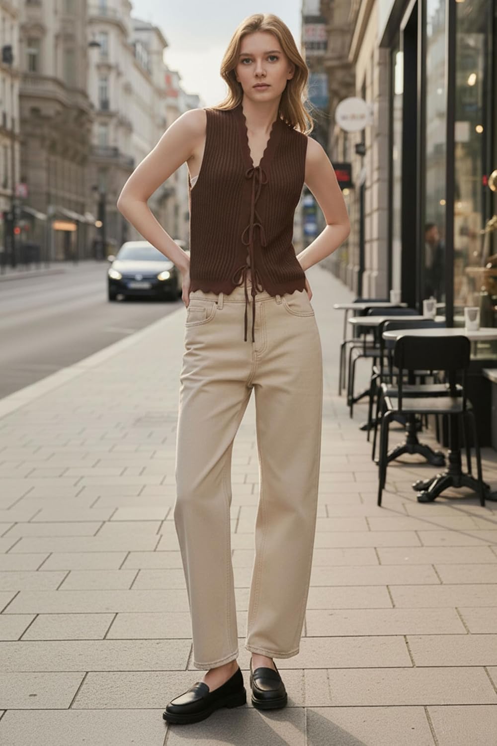 Orolay CHIIONE Tie Front Knit Tops Women Crochet Vest Tops Scalloped Edge Summer Tops Beach Vacation Spring Outfits Trendy - Image 2