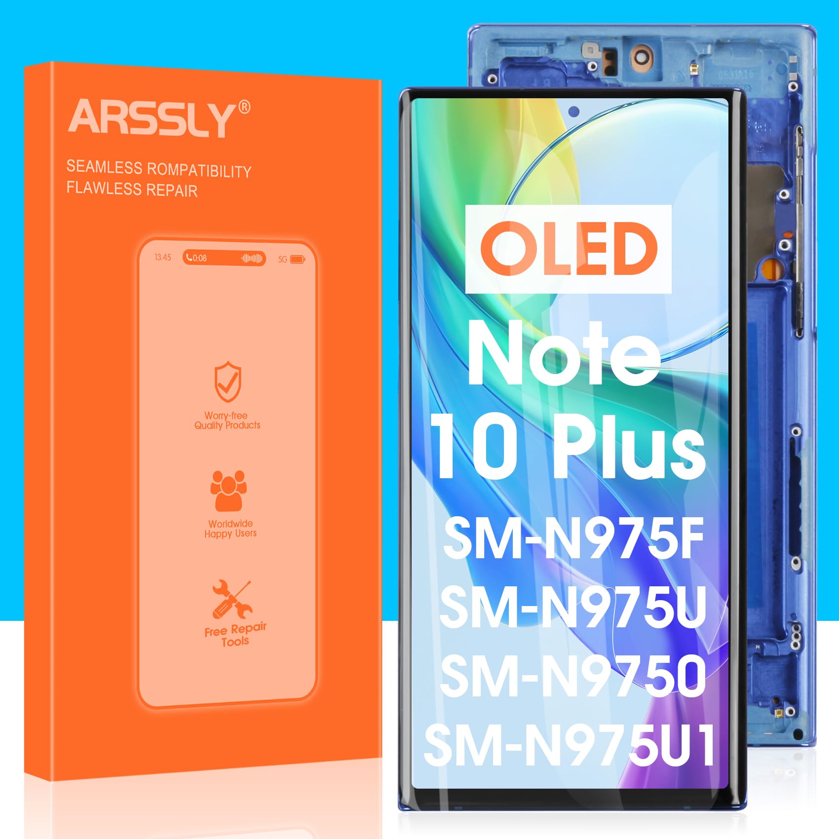 OLED for Samsung Galaxy Note 10 Plus Screen Replacement for Samsung Note 10+ LCD Display Digitizer SM-N975F SM-N975U Touch Screen Assembly with Tools(Support Fingerprint,Blue with Frame)