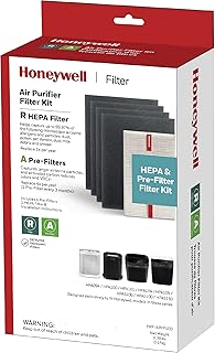 Honeywell HEPA Air Purifier Filter Kit – Includes 1 HEPA R Replacement Filter and 4 A Carbon Pre-Cut Pre-Filters – Airborne Allergen Air Filter Targets Wildfire/Smoke, Pollen, Pet Dander, and Dust