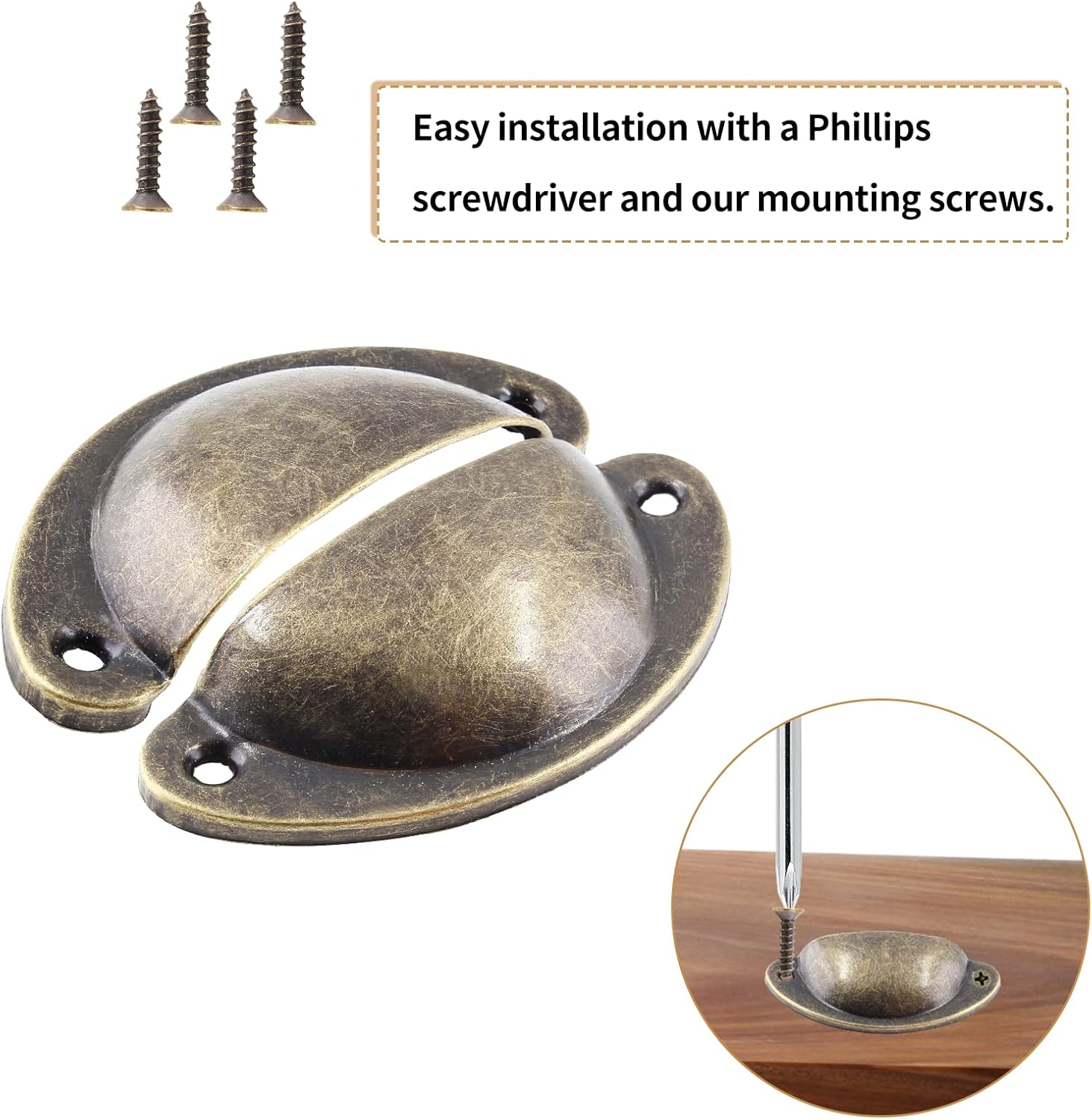 Bivethoi 20 Pack Cabinet Bin Cup Pulls Antique Bronze Half Moon Drawer Pulls, 2-5/8 Inch / 67mm Hole Center Dresser Pull Hardware Shell Pull Handles, Vintage Metal Cupboard Handles for Kitchen Closet