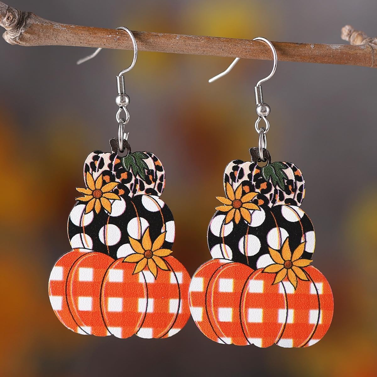 Thanksgiving Earrings for Women Fall Earrings Wooden Pumpkin Maple Leaf Dangle Earrings Thanksgiving Day Halloween Jewelry - Image 2