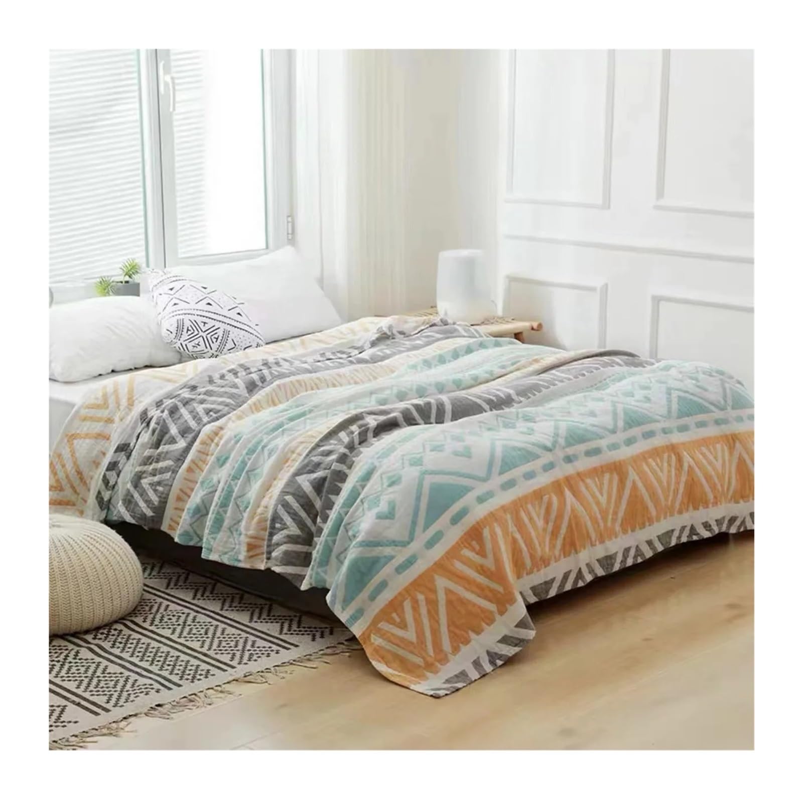 LPACXBYD Muslin Throw Blanket Cotton Three-layer Gauze Pure Towel Summer Blanket Office Nap CoverBlanket Bed Cover(Blue Yellow,1PC 150x200cm)