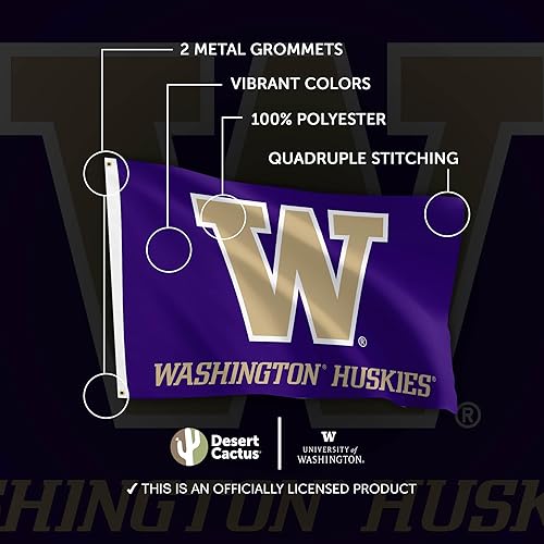 Miniatura 10 de Desert Cactus Bandera de la Universidad de Washington U of W UW Huskies Husky Banderas Banners 100% poliéster para interiores y exteriores 3 x 5