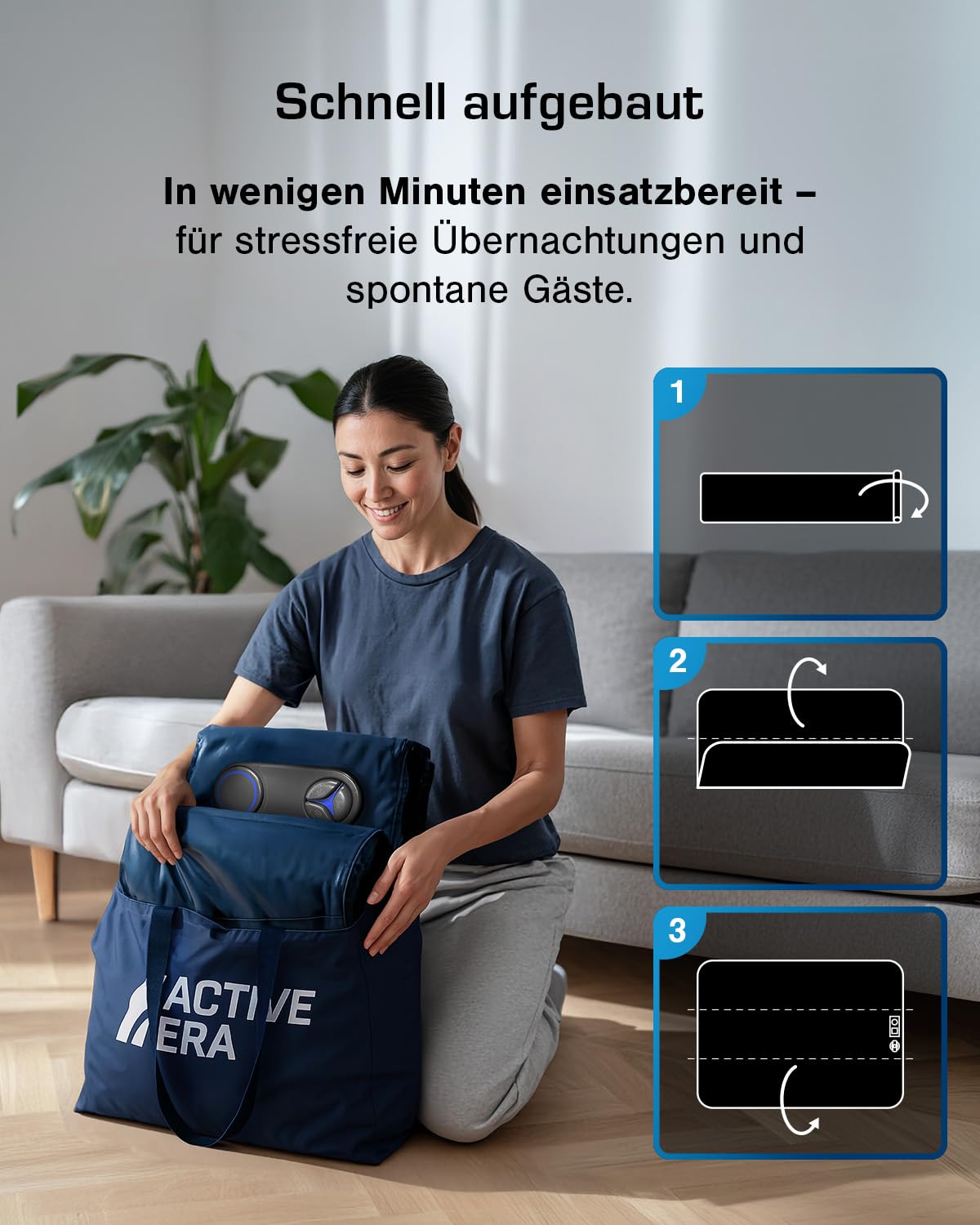 Active Era Luftbett 2 Personen 152×203×35.5 cm Luftmatratze Selbstaufblasend mit Elektro-Pumpe Flock-Oberfläche