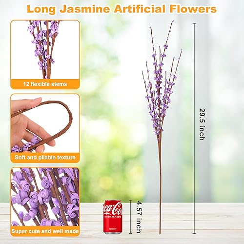 Miniatura 2 de 10 flores artificiales de jazmín de 30 pulgadas de largo, ramas secas para el día de la madre, hogar, oficina, bricolaje, plantas de arte floral,