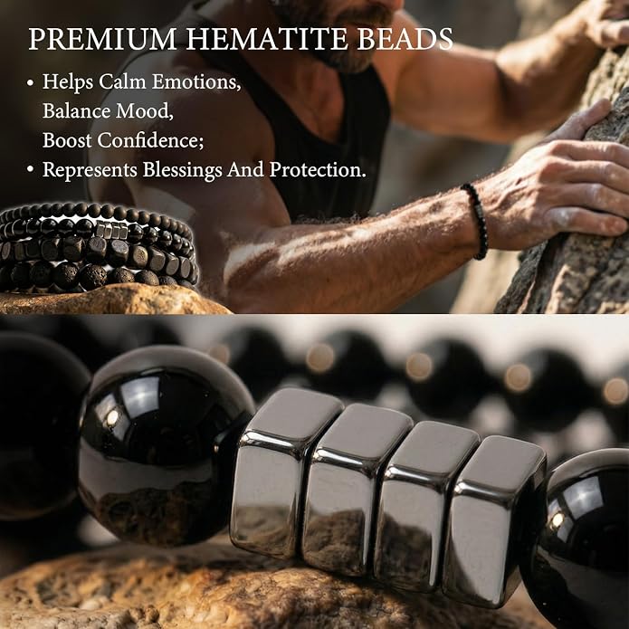 Set de Pulseras Hematita para Hombre Boho Multi miniatura 4
